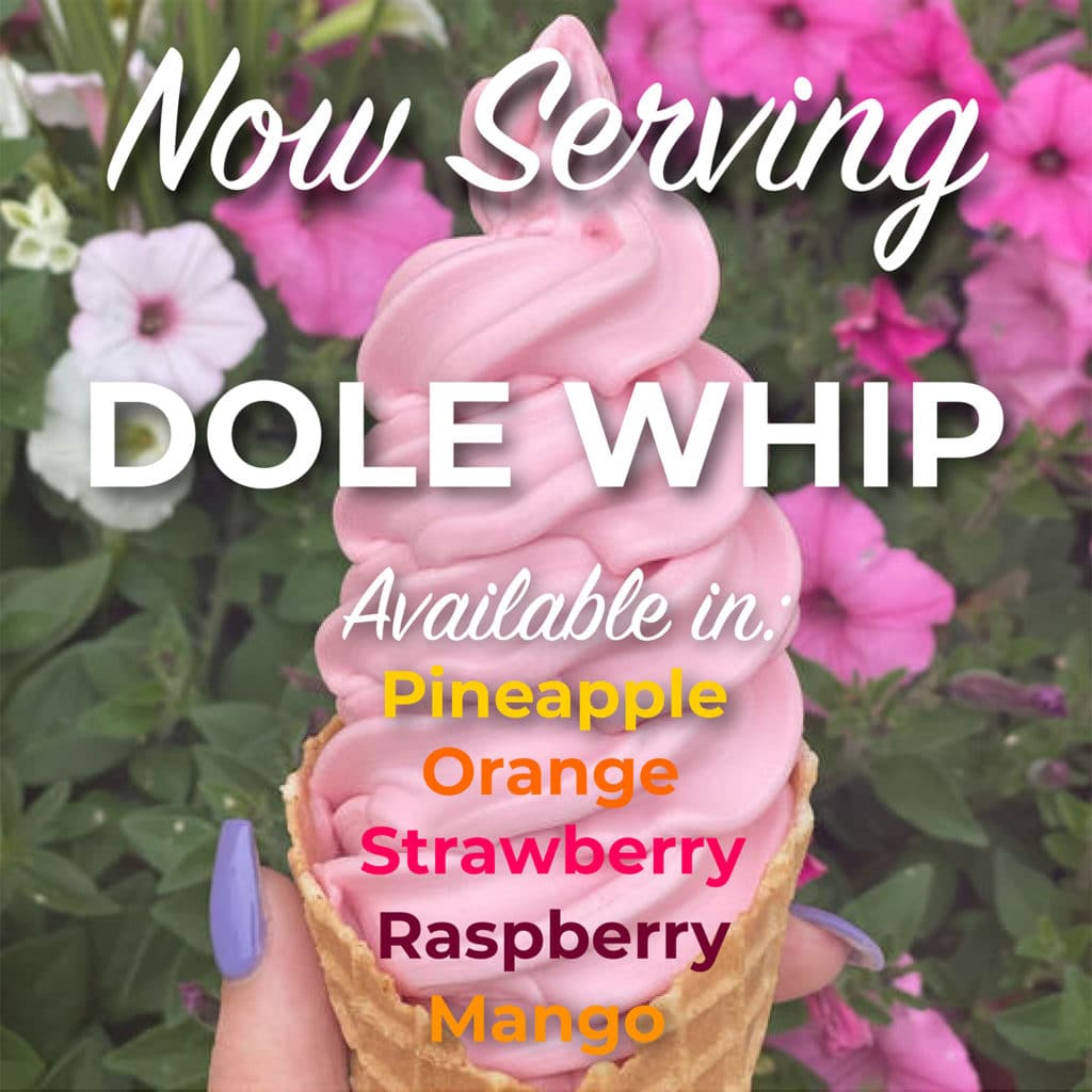 Strawberry Dole whip in a waffle cone